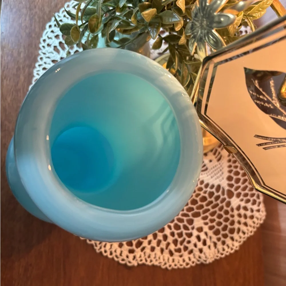Crate & Barrel Karma Hourglass Shaped Teal Blue Vase Home Accents